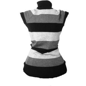 Black & Grey Striped Turtle Neck Dress Top